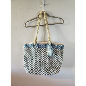 BOHO Cross Tree Lane Basket Weave Triangle Tote Handbag Bag Excellent